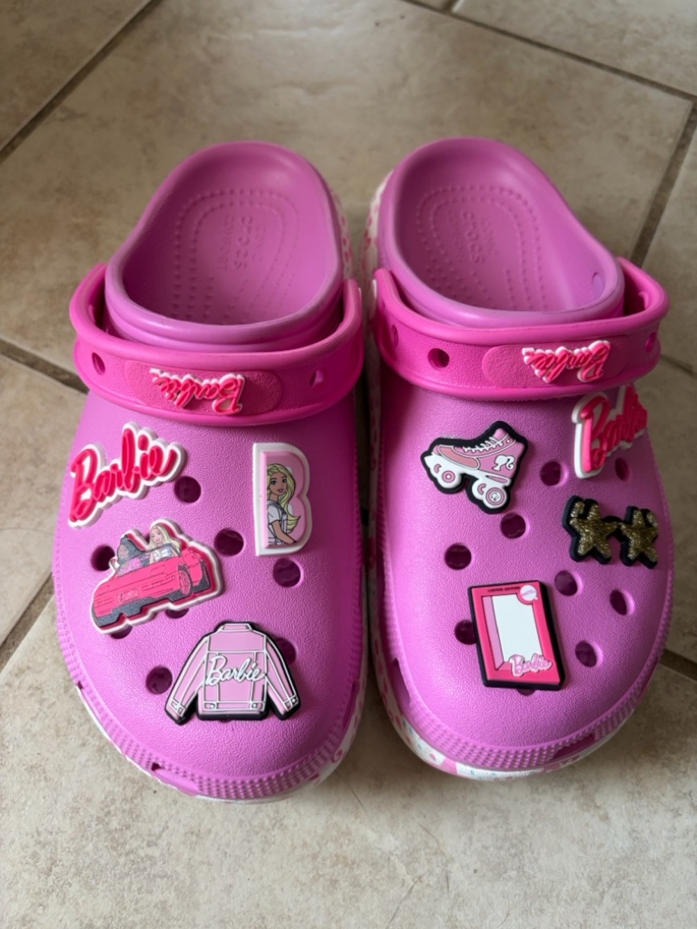 CROCS Kids Pink Barbie Cutie Charm Clog Sandals